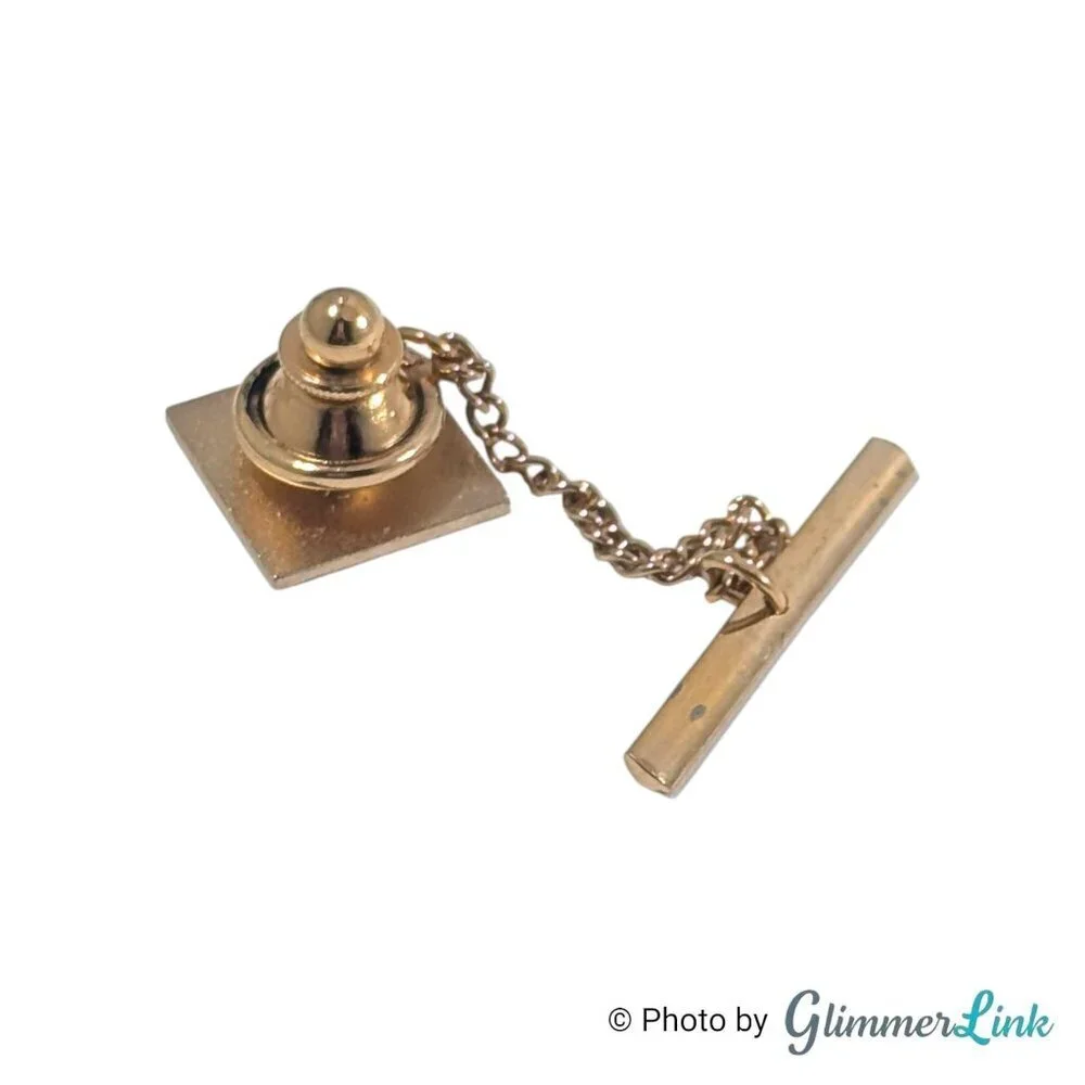 Vintage Swank Two Tone Golf Clubs & Ball Square Tie Tack Pin with Chain